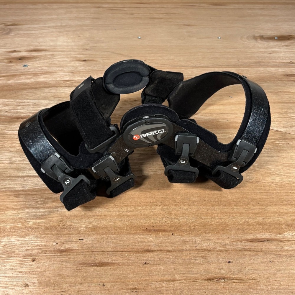 Breg Functional Knee Brace Black Rigid Frame Adjustable Straps Support Large